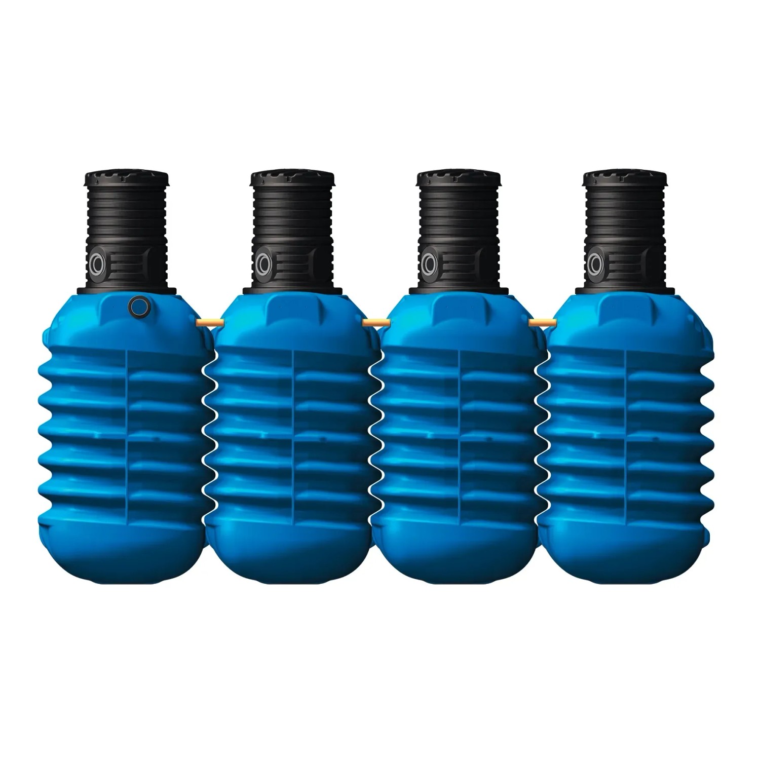 4rain Erdtank Modularis 10.000 l Garten-Comfort Paket, blaue Kunststofftanks mit schwarzem Domschacht.