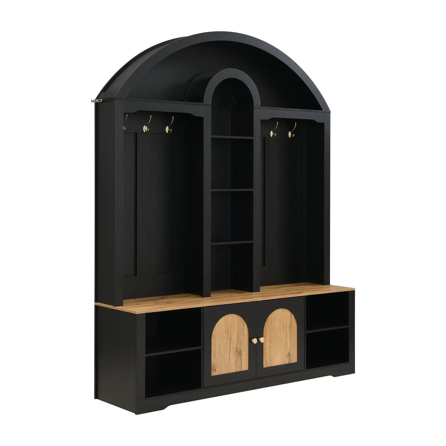 okwish Garderobenschrank mit Schuhregal und Haken Flur 150x40x195cm Schwarz