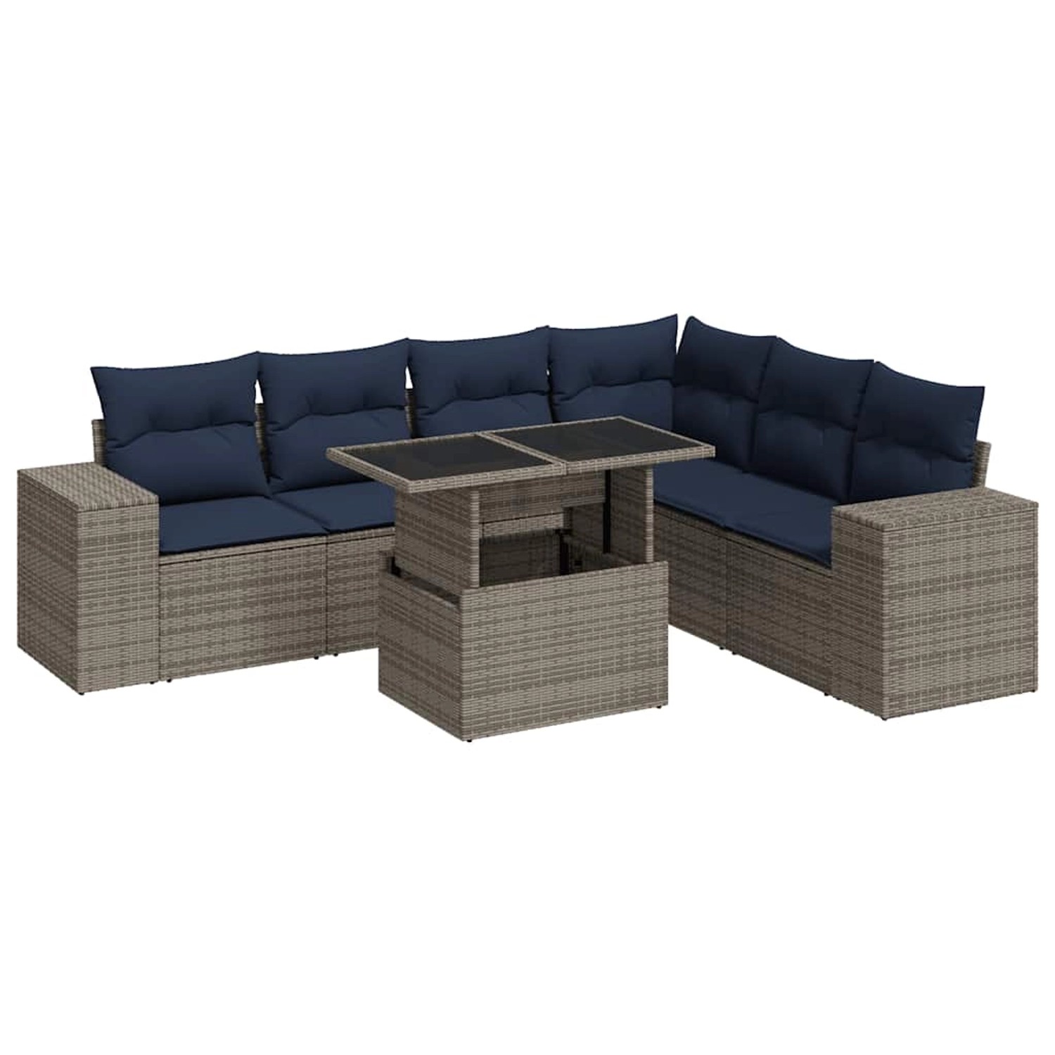 vidaXL 7-Tlg Garten-Sofagarnitur mit Kissen Grau Poly Rattan Akazie 3326812 günstig online kaufen