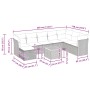 vidaXL 9-tlg. Garten-Sofagarnitur Beige Poly Rattan mit Maßen und Details.