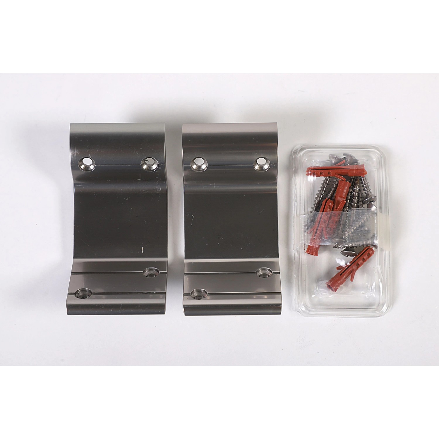 Handlaufkonsolen-Set (2 Stück) aus Aluminium mit Schrauben und Dübeln für die Wandmontage.