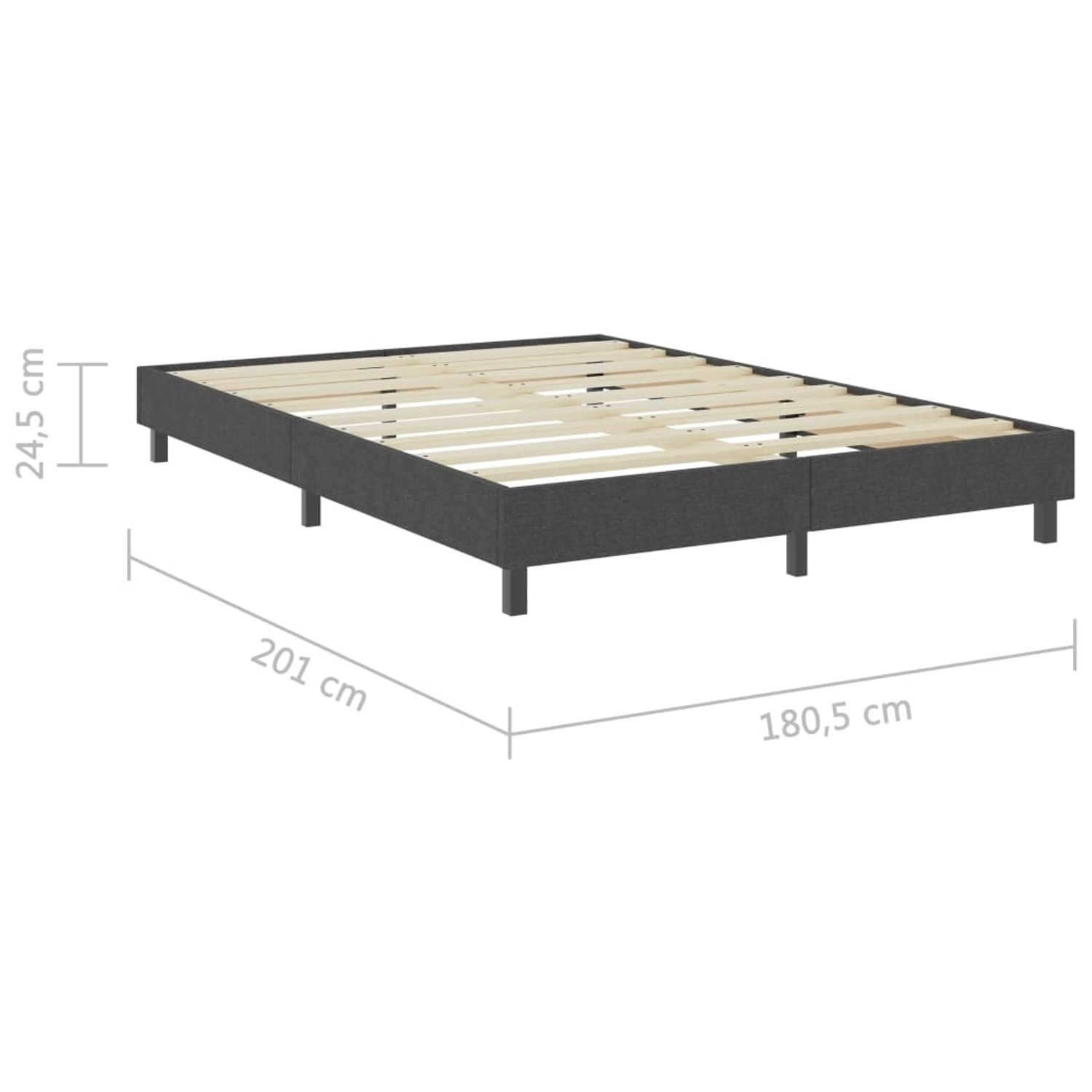 Graues vidaXL Boxspring-Bettgestell (180x200 cm) aus Stoff, ohne Kopfteil und Matratze.