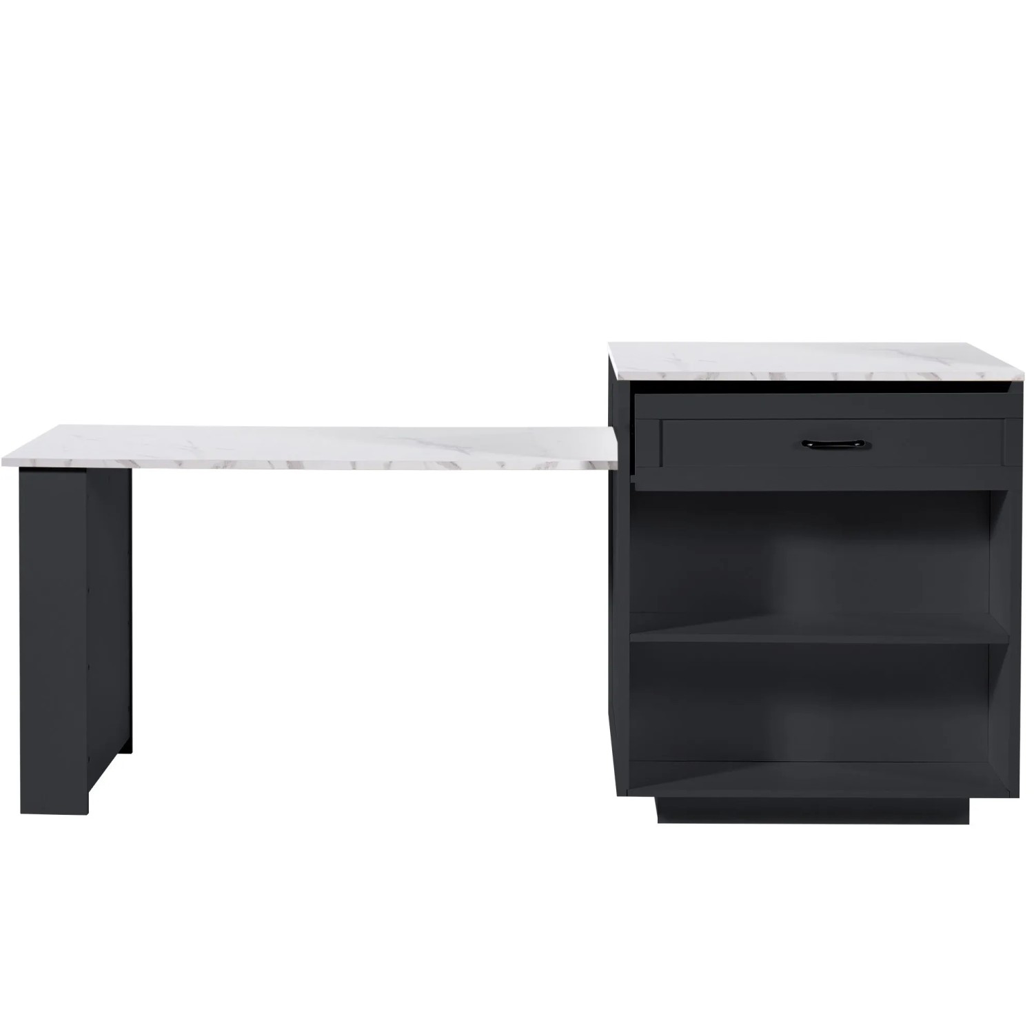 Merax Ausziehbare Kücheninsel 133-202x70x93.5cm  2 Schubladen  4 Fächer  Schwarz