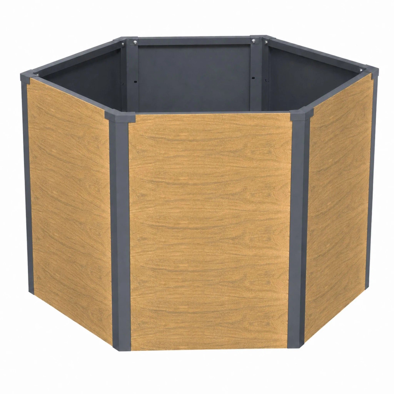 Floordirekt Hochbeet Lilia Sechseckiges Metall-Floordirekt Hochbeet ohne Boden in Holzoptik 100 x 87 x 77 cm