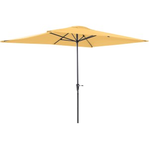 Gelber Balkonschirm (300x200 cm) mit Kurbelmechanik für einfache Bedienung.