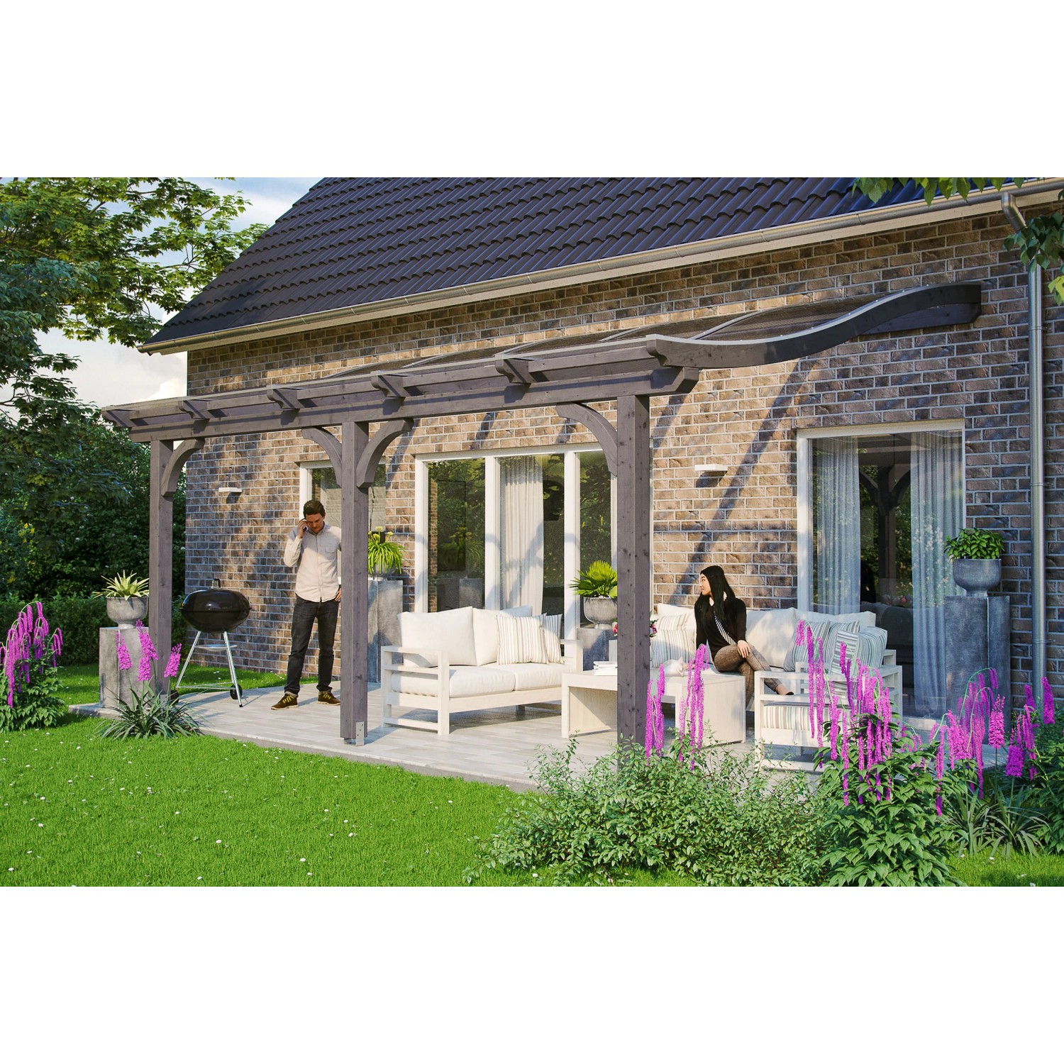 Skan Holz Terrassenüberdachung Venezia 541 x 339 cm Leimholz Schiefergrau