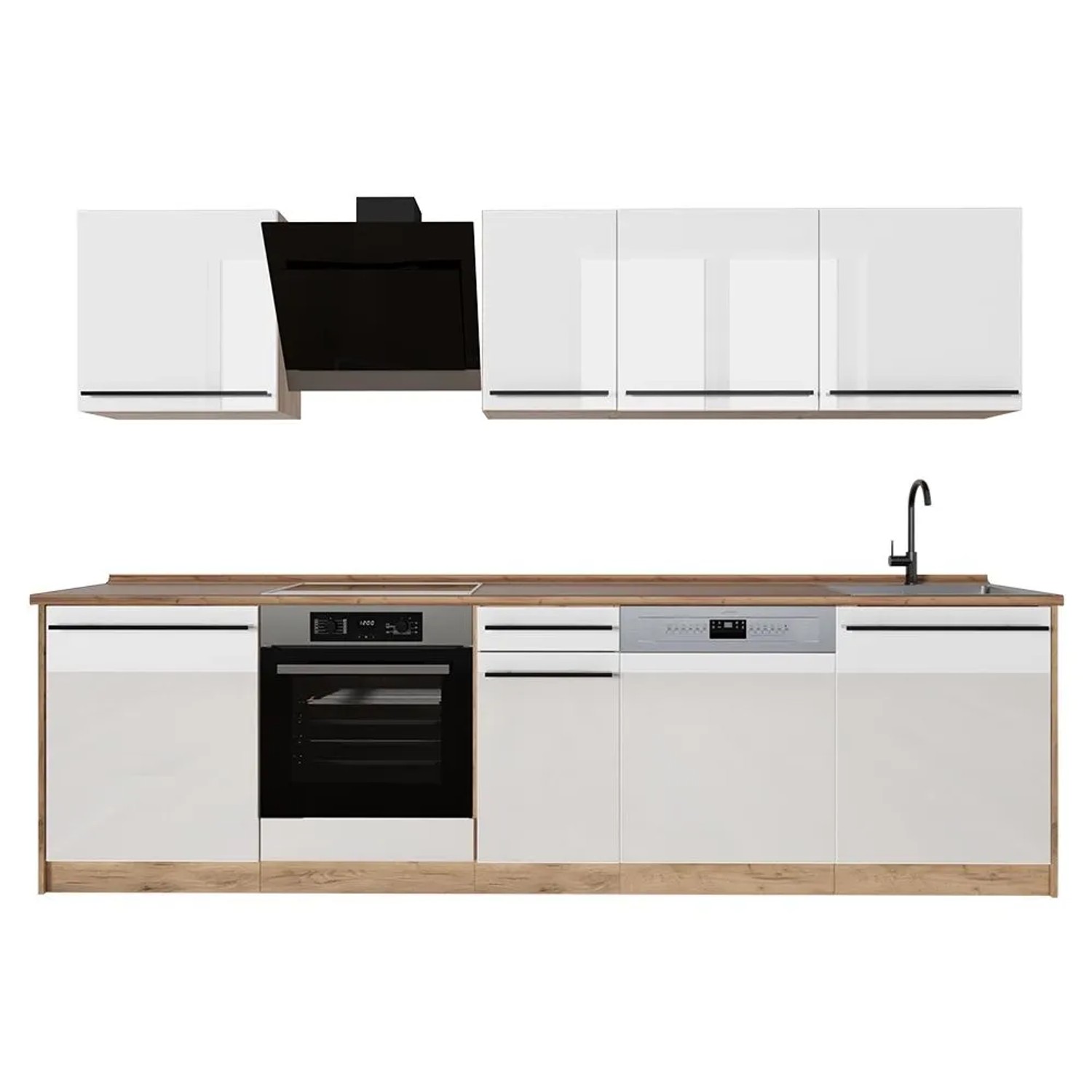 Vicco Küchenzeile R-Line Weiß Hochglanz/Goldkraft Eiche 280 x 207 Arbeitsplatte Goldkraft Eiche Art Nr 66403