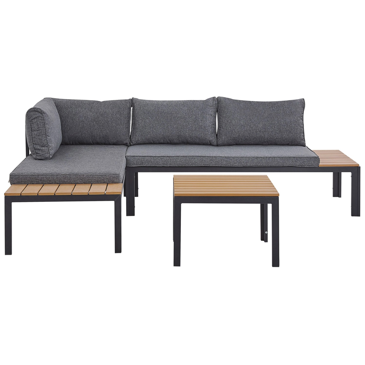Beliani Lounge Set PIENZA Grau Schwarz Heller Holzfarbton 168x238x76