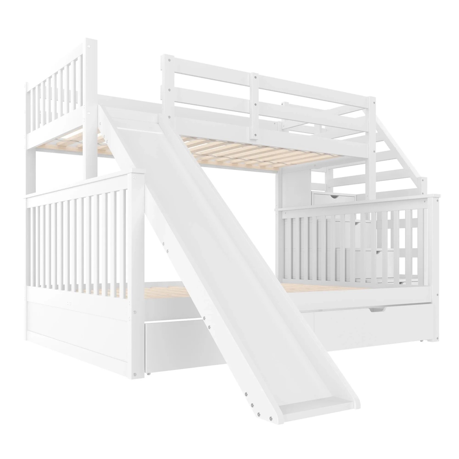 okwish Etagenbett 140x200cm mit Rutsche Stauraum und Schubladen Weiß ohne Matratze