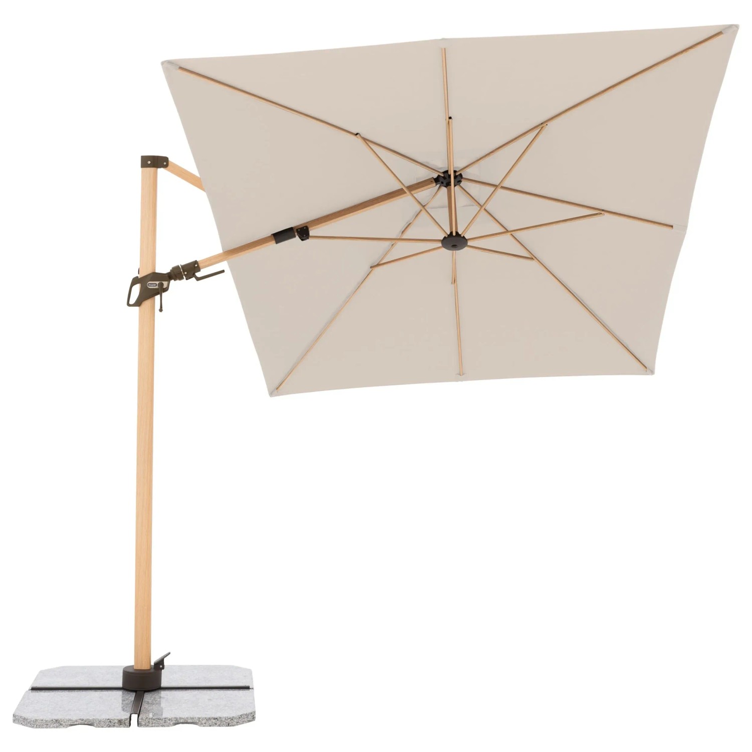 Doppler Ampelschirm Alu Wood, 300x220 cm, Natur, mit Kurbel. Sonnenschirm für Garten und Balkon.