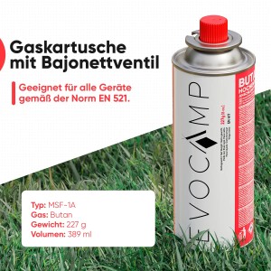 Evocamp Butan Gaskartusche, 24er Pack. 227g Kartusche für Campingkocher, Gasheizung und Unkrautbrenner.