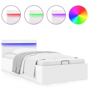 vidaXL Bett mit Bettkasten Hydraulisch LED Weiß Kunstleder 100x200 cm 285547