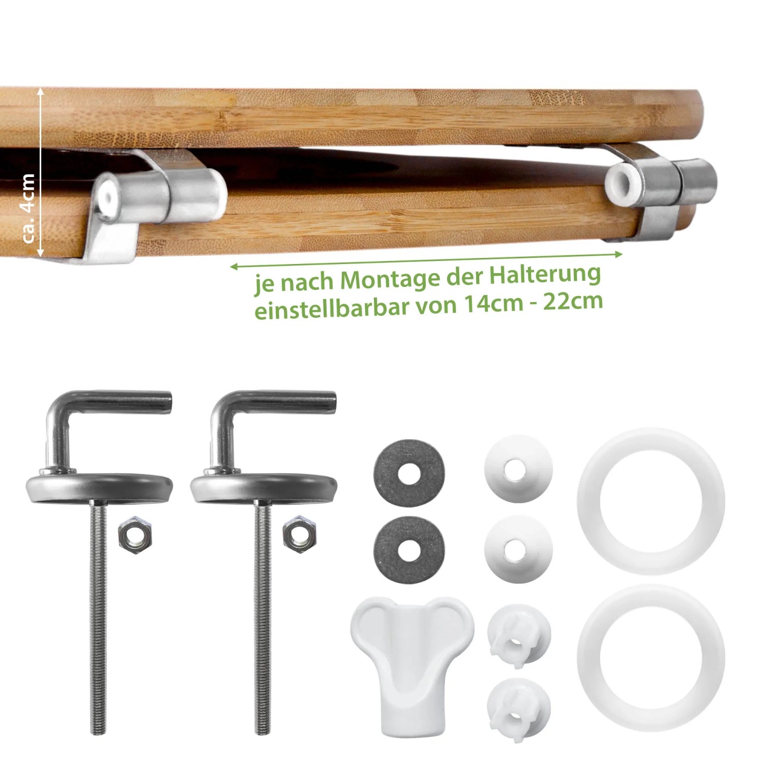Zubehör für Banjado WC-Sitz aus Bambus mit bunten Bretternwand-Motiv und Universal-Scharnieren.