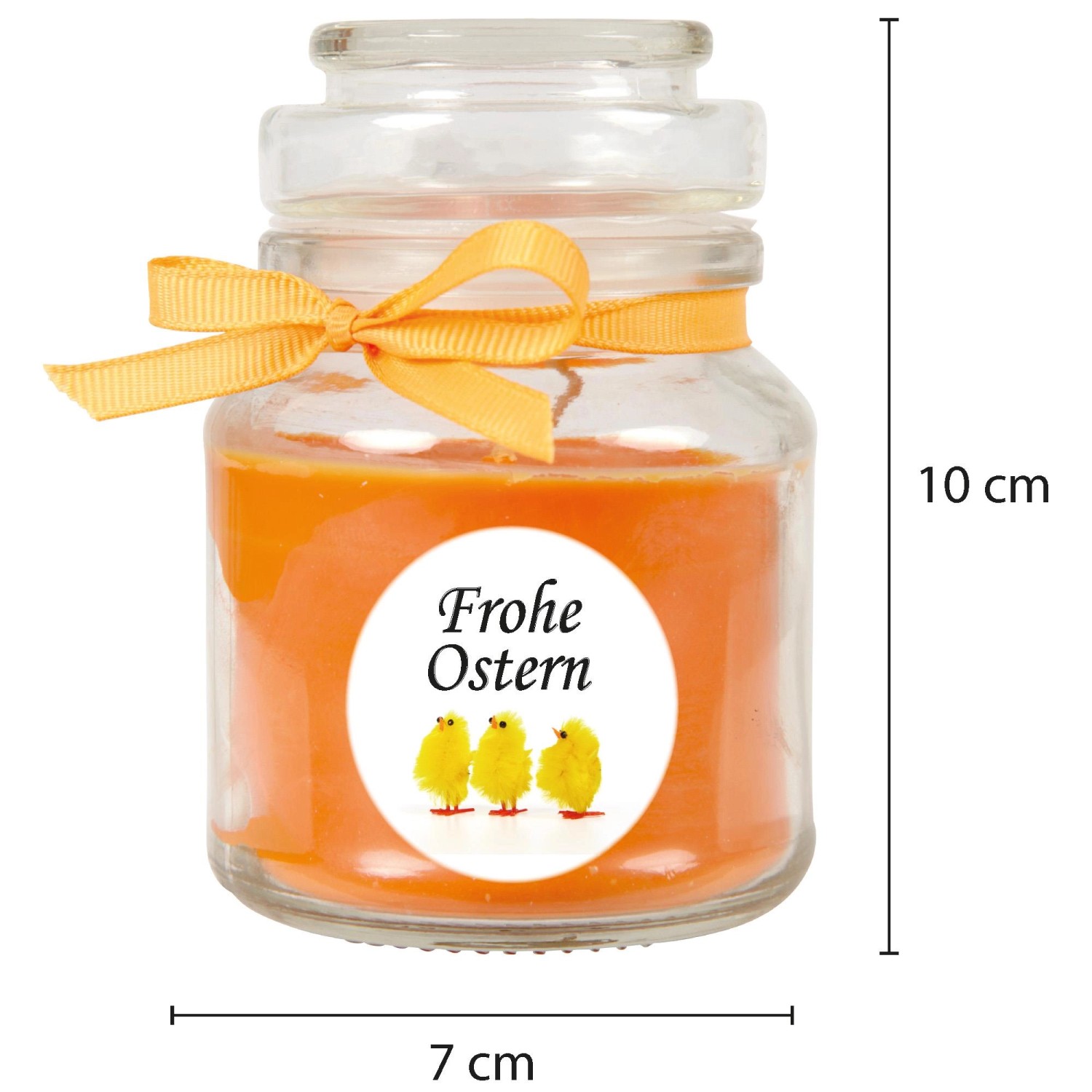 Duftkerze im Glas mit Küken-Motiv und Aufschrift 'Frohe Ostern', Honigmelonen-Duft, Ø7cm.