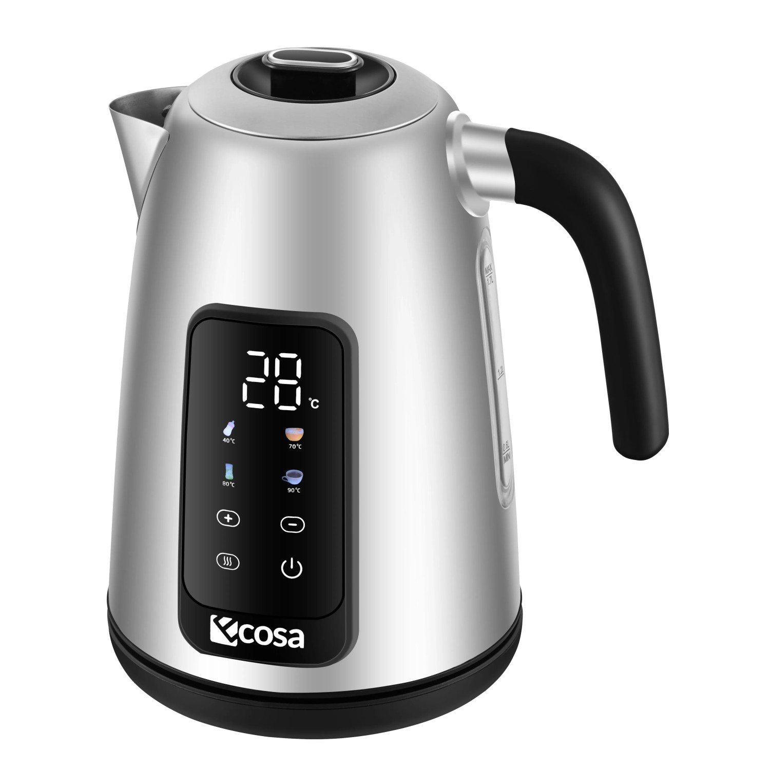 Ecosa EO-630 Edelstahl Wasserkocher mit Temperatureinstellung 1,7 Liter 2200 Watt