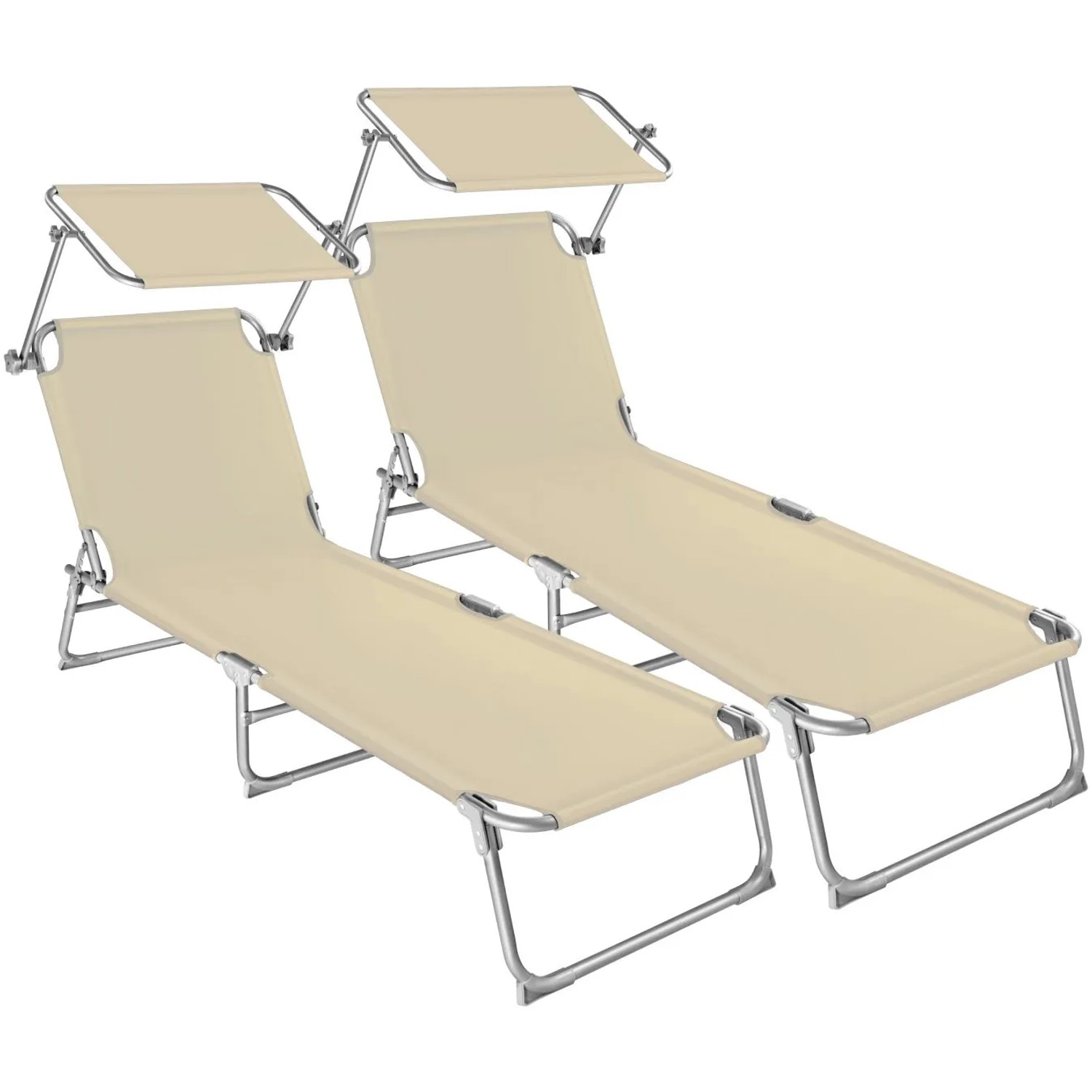 Tectake 2Er Set Gartenliege  Klappbar Stufenlos Verstellbares Sonnendach  190 x 68 x 28 cm Beige
