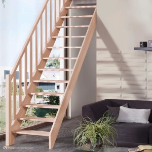 Treppen Intercon Holztreppe Casablanca Raumspartreppe Buche Massiv Naturbelassen Gerade Mit 60 cm Treppenbreite Einseitiges Geländer Ohne Setzstufen