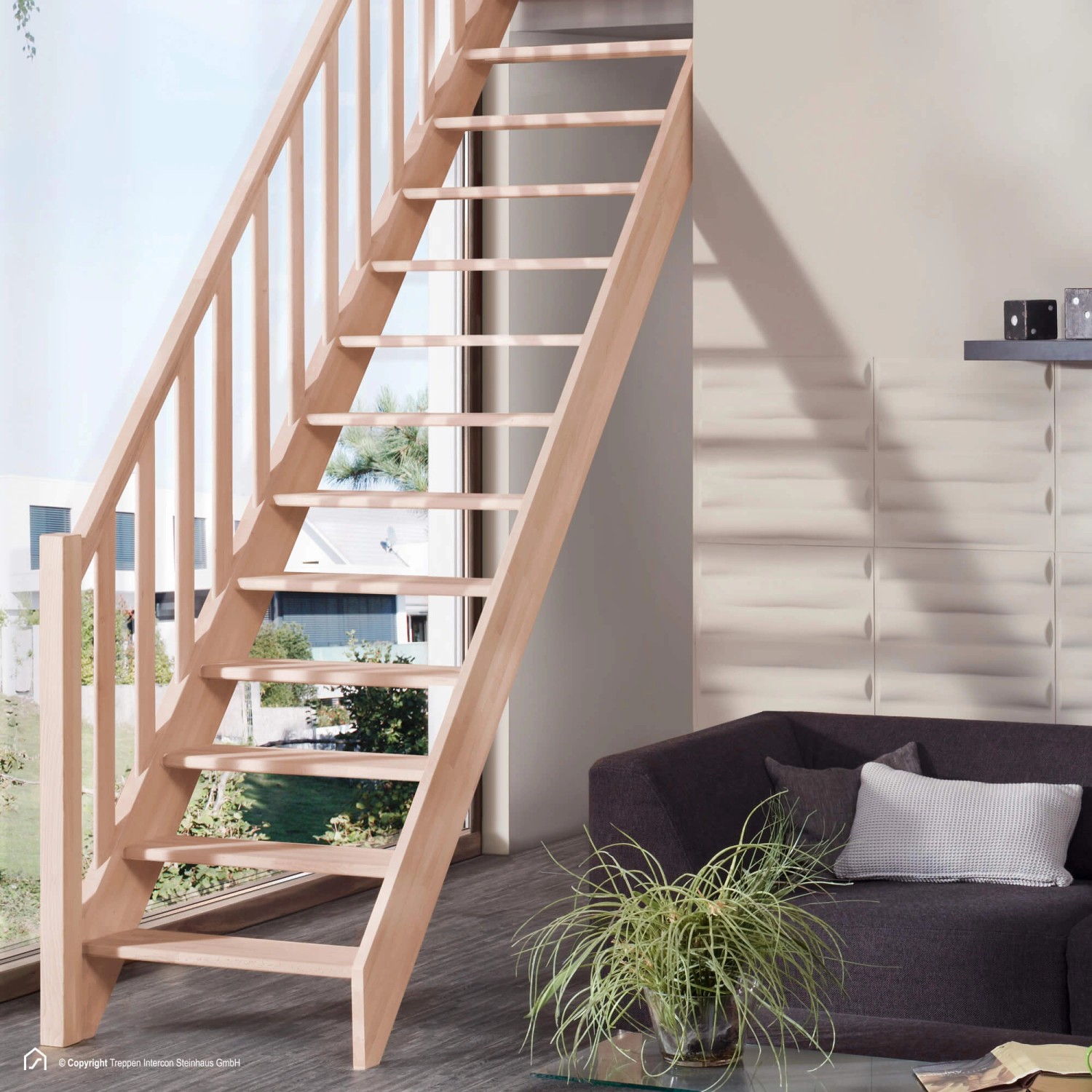 Treppen Intercon Holztreppe Casablanca Raumspartreppe Buche Massiv Naturbel günstig online kaufen