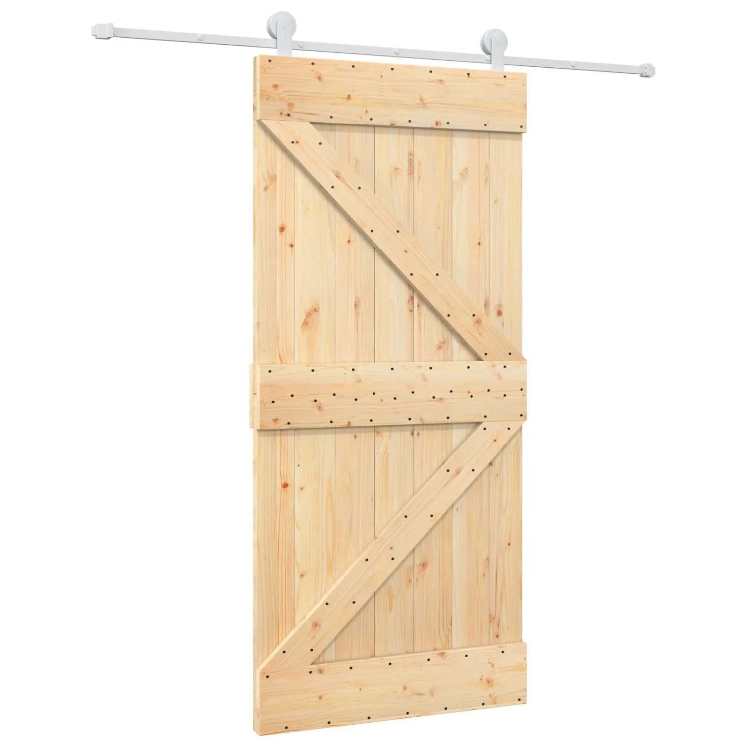 vidaXL Schiebetür Natur und Weiß 95 x 210 cm Massivkiefer 3445022
