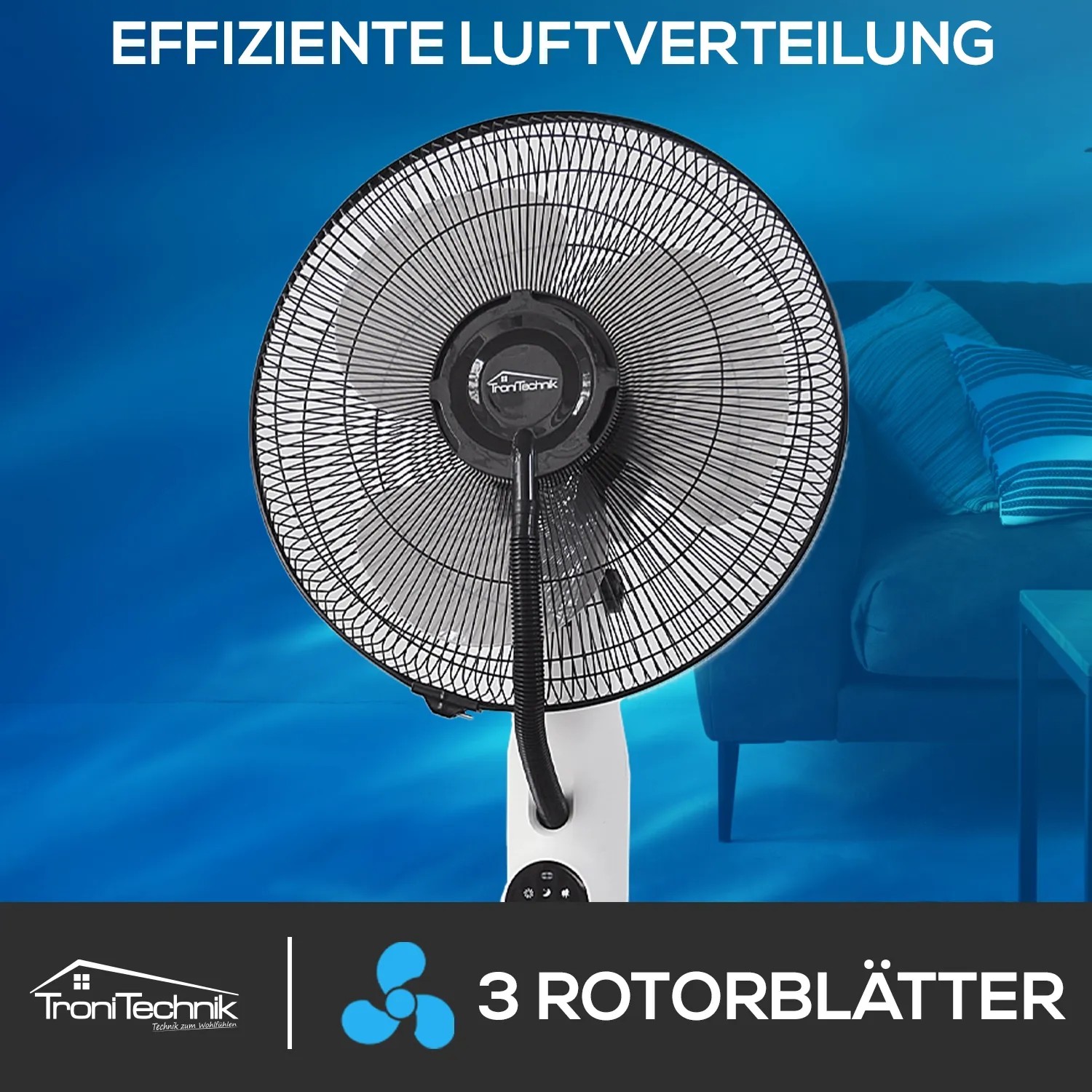 TroniTechnik Standventilator SV06 mit Wasserkühlung und Fernbedienung, oszillierend.