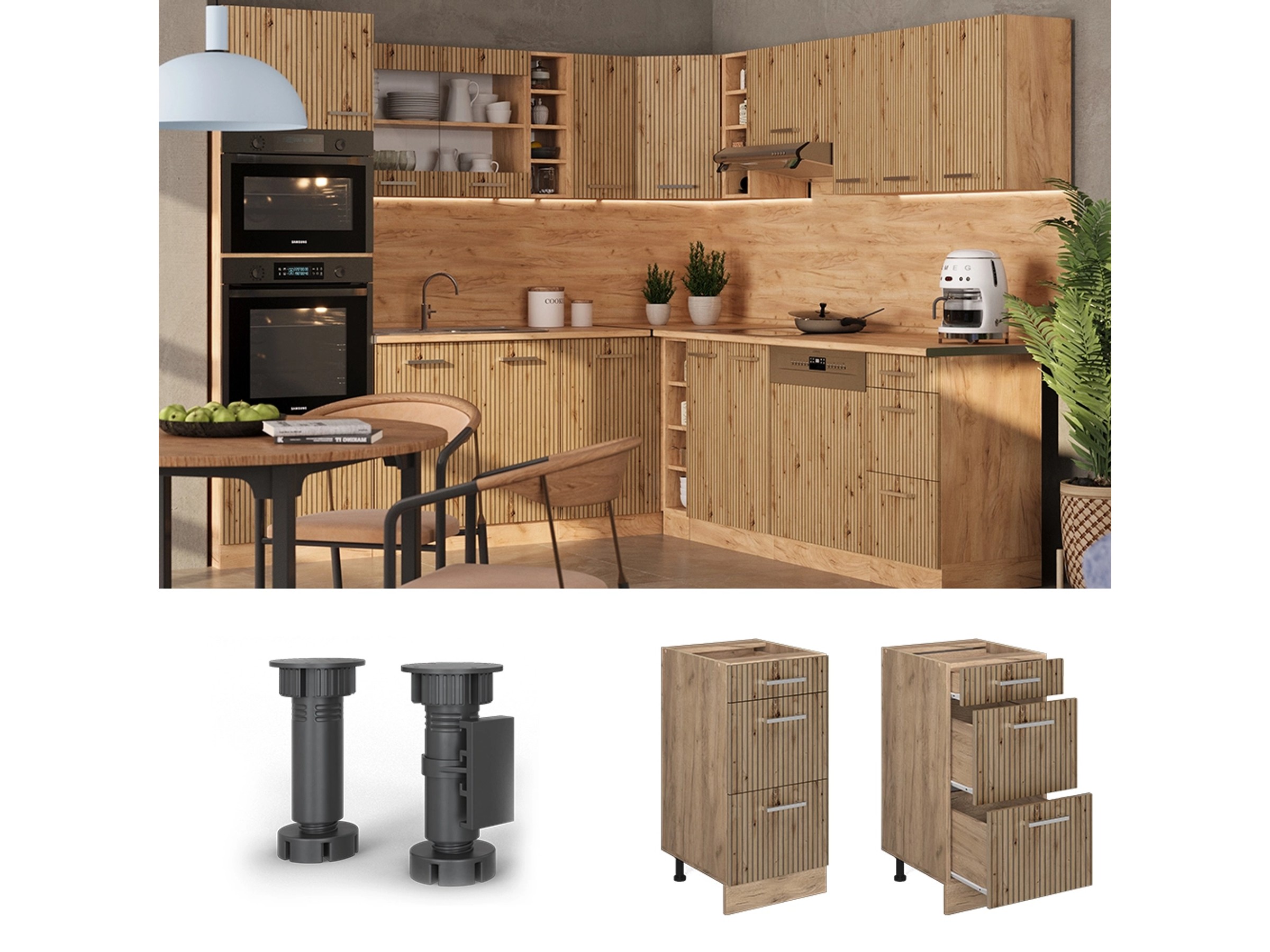 Vicco Küchenunterschrank R-Line, Goldkraft Eiche, 60 Cm Mit