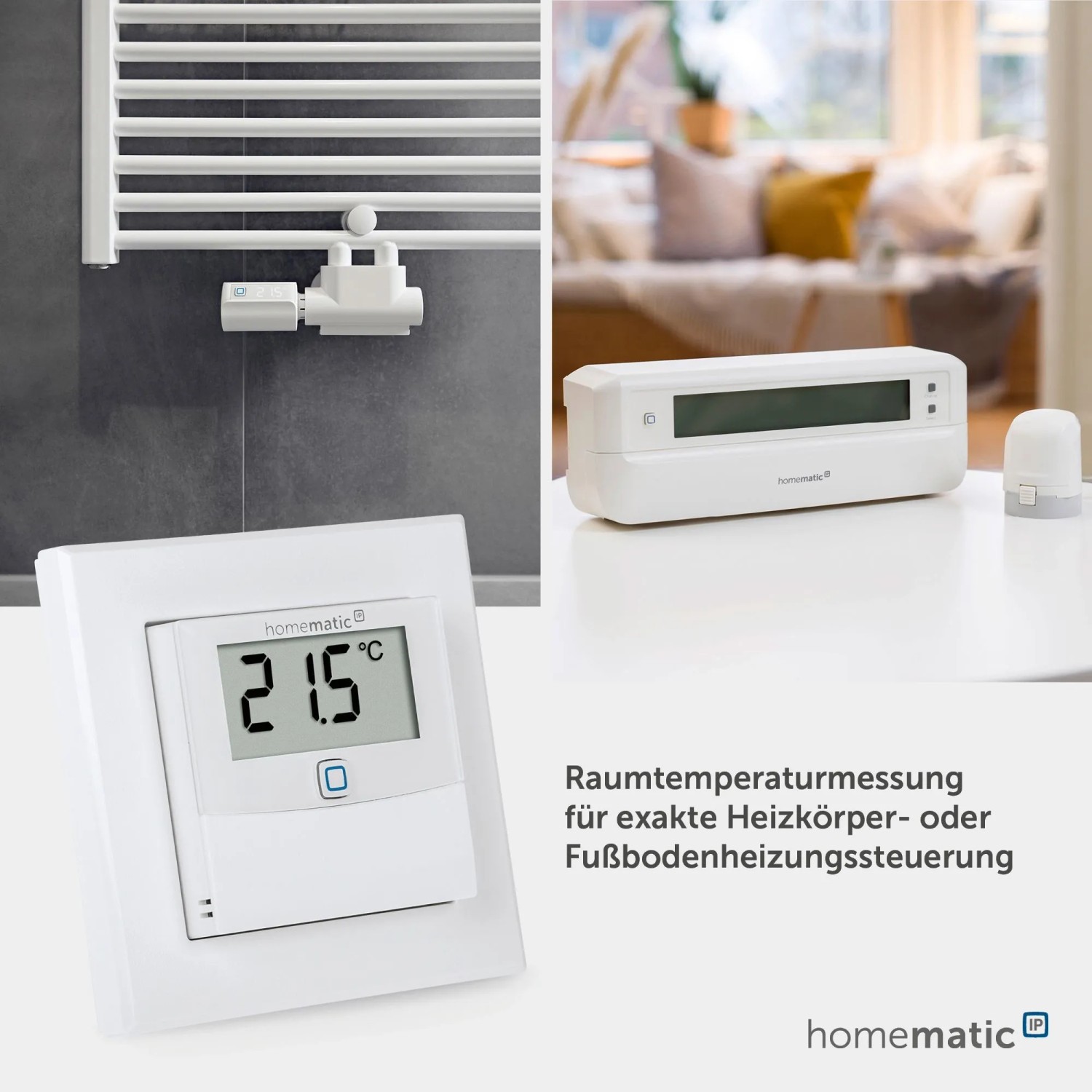 Homematic IP Temperatur- und Luftfeuchtigkeitssensor mit Display zur Hausautomation.