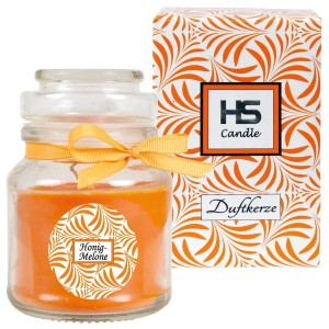 HS Candle Duftkerze Honigmelone im Bonbonglas (Ø7cm) mit Schleife und Verpackung.