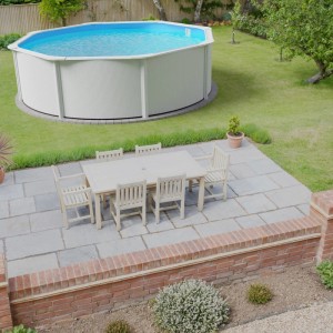 Planet Pool Stahlwandpool Rund Classic Breiter Handlauf 550 x 120cm Stahl 0,4mm Weiß Folie 0,3mm Blau Overlap