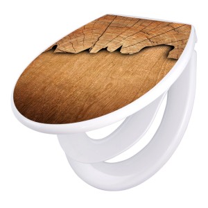 Banjado Familien WC-Sitz mit Holz-Motiv, Absenkautomatik und integriertem Kindersitz.