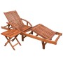 Sonnenliege mit Tisch aus Akazienholz. Verstellbare Liege mit Klapptisch für Garten und Terrasse.