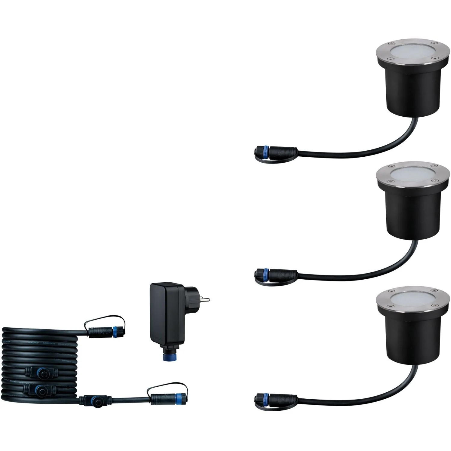 Paulmann Plug & Shine Starterset mit 3 Bodenstrahlern, Trafo und Kabel für Außen, RGBW, ZigBee.