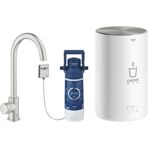Grohe Mono Standventil mit Boiler Red Supersteel und Filter, Armatur für kochendes Wasser.
