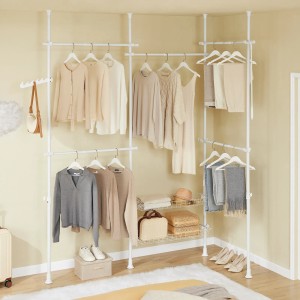 SoBuy Teleskop Kleiderständer mit 5 Stangen und 2 Körben, weiße Garderobe.