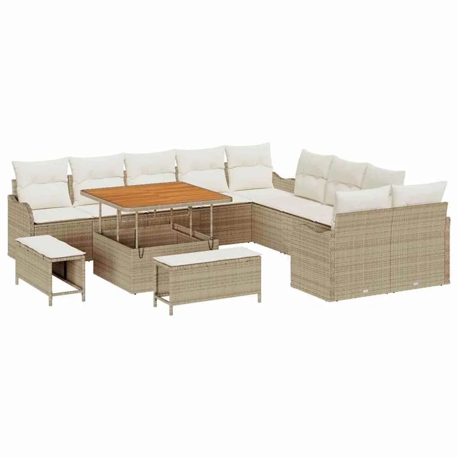 vidaXL Garten-Sofa-Set mit Kissen mit Speicher 13-Tlg Beige und Creme 3364266