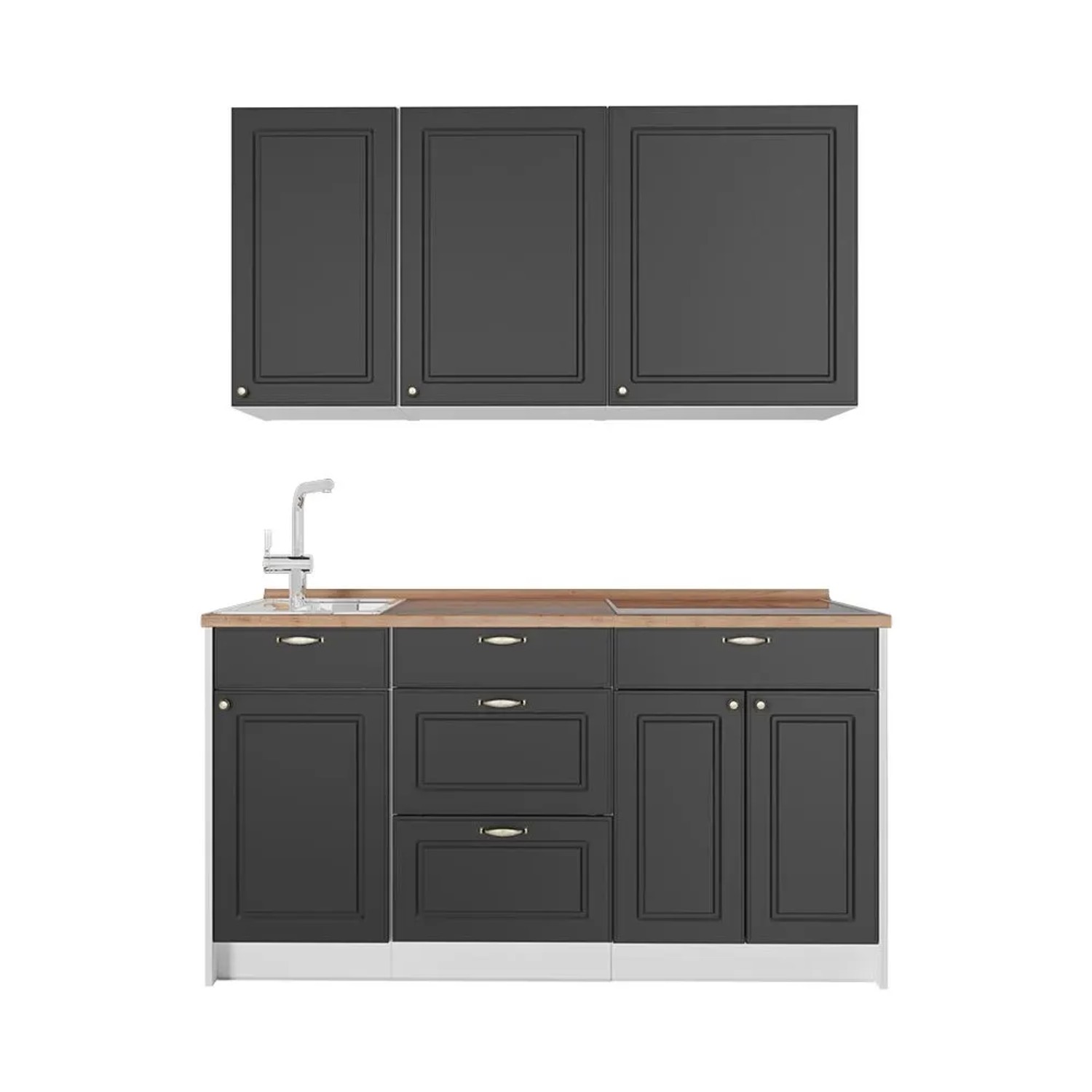 Vicco Singleküche Fame-Line Anthrazit-Gold Landhaus/Weiß 150 x 82 AP Eiche Art Nr 64804