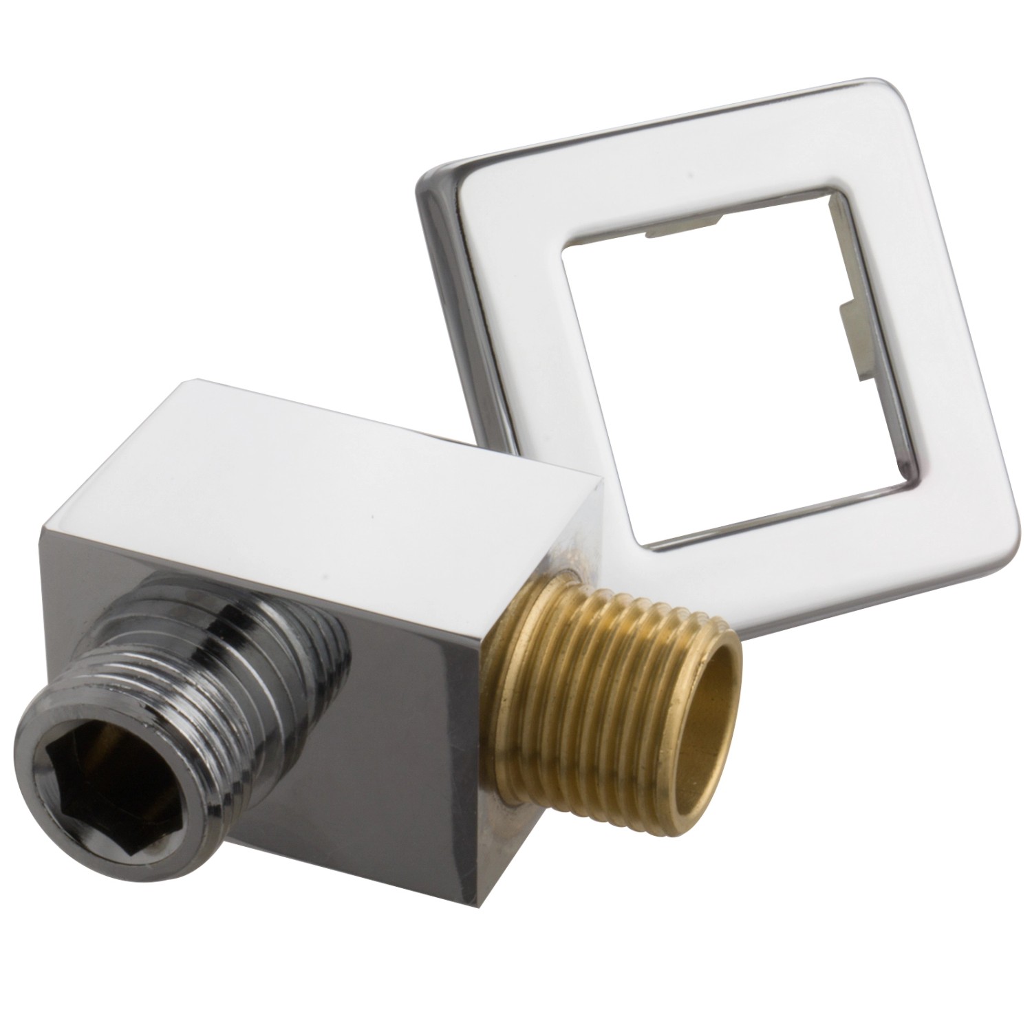 Eckiger Wandanschlussbogen und Rosette, verchromt, für PaulGurkes Duschset.