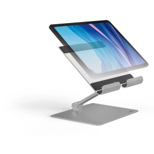 Silberner Durable Tischständer für Tablet/Smartphone, höhen- und winkelverstellbar.