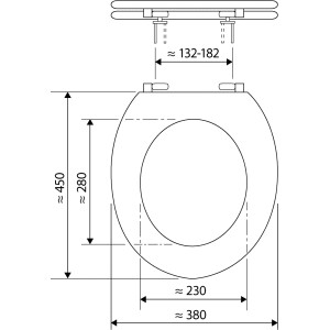 Skizze: Sanitop-Wingenroth WC-Sitz Dekor Holzoptik Beige mit Maßen.