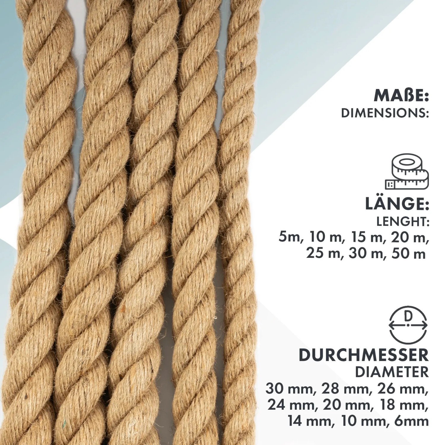 Karat Juteseil, Ø 6mm, 20m: Robustes, hellbraunes Kletterseil, vielseitig einsetzbar.