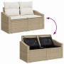 vidaXL Garten-Sofa-Set, 7-teilig, beige/weiß, mit Stauraum unter den Sitzen. Gartenmöbel aus Rattan und Akazienholz.