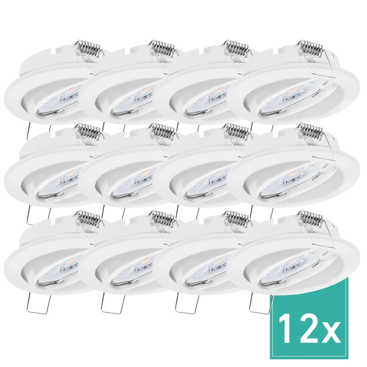 Oktaplex Dijon 12er Set LED-Einbaustrahler in 3 Stufen Dimmbar Schwenkbar Weiß 4,8W Warmweiß 2700K 230V Lochmaß 68mm