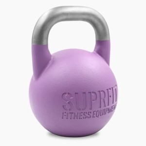 Lila Suprfit Pro Competition Kettlebell 20 kg mit silbernem Edelstahlgriff für Sport & Fitness.