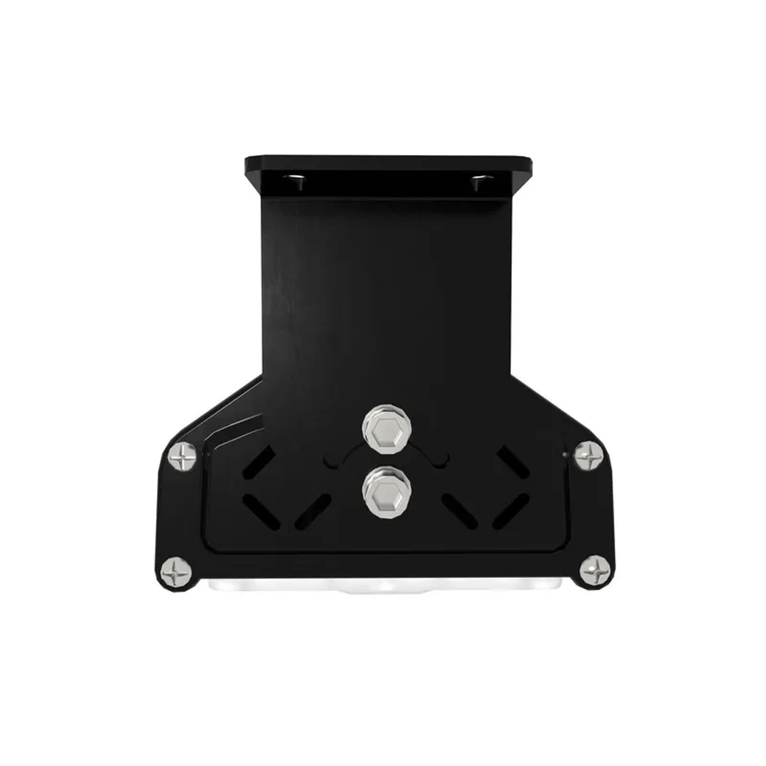 Detailaufnahme der schwarzen LUXULA LED Hallenleuchte mit Befestigungselementen.