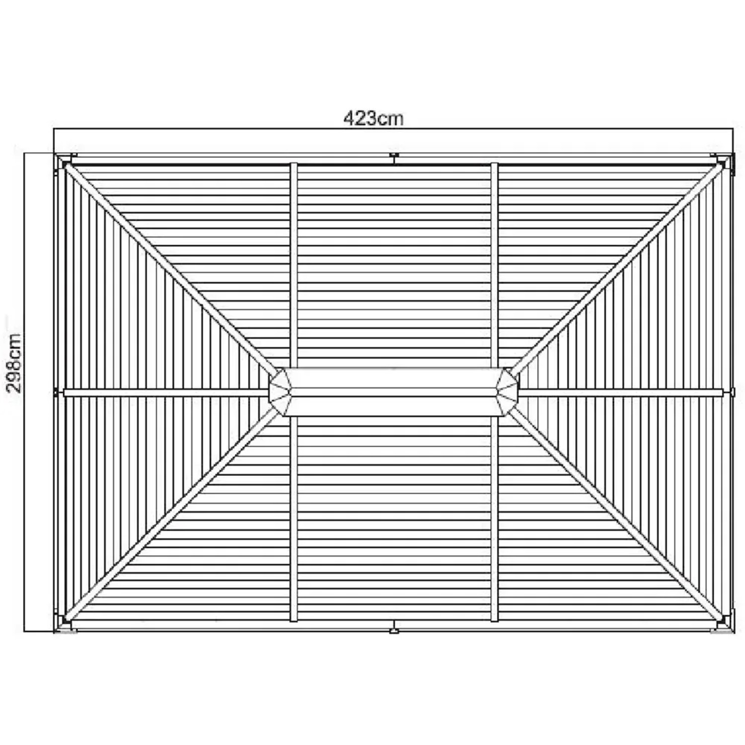 Draufsicht Sojag Aluminium Pavillon Moreno 10x14 Anthrazit mit Maßangaben.