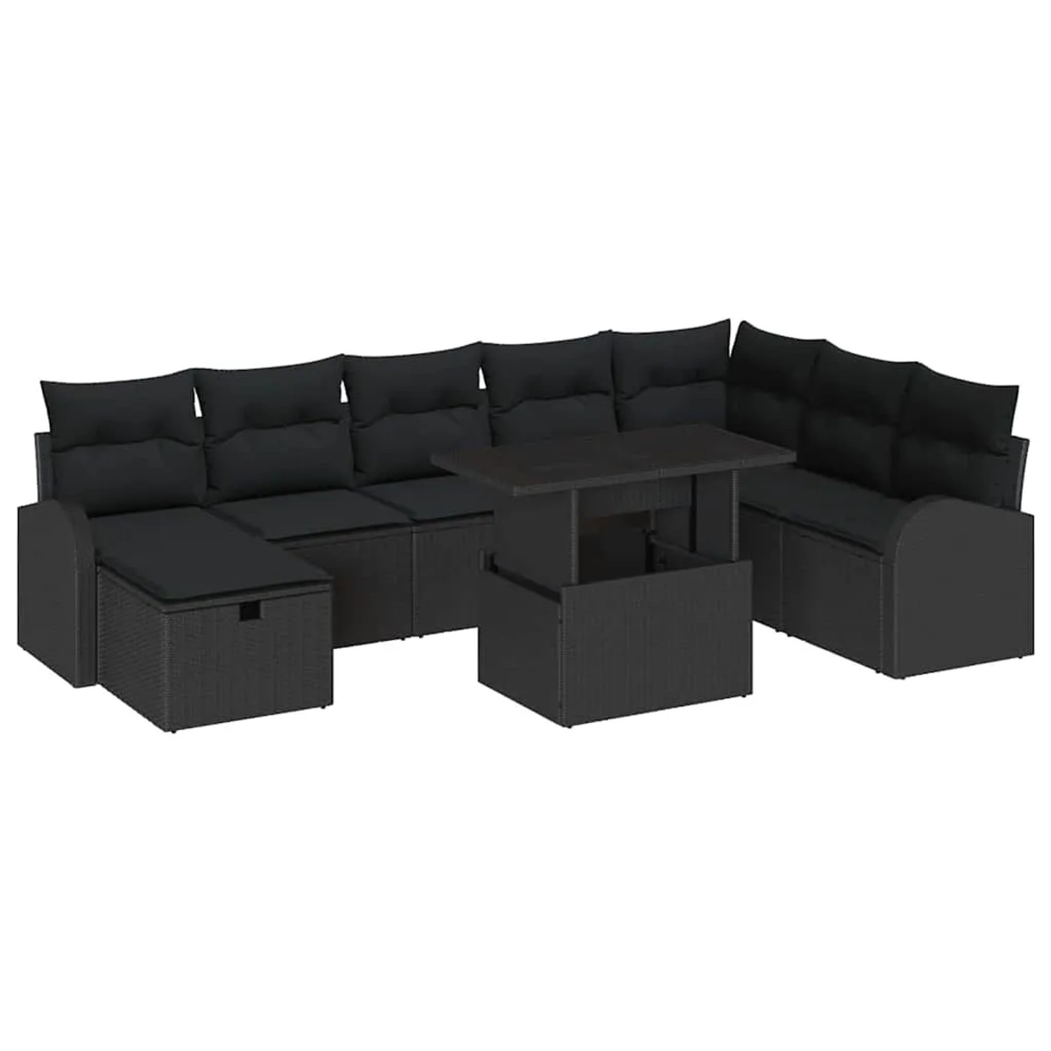 vidaXL Garten-Sofa-Set mit Kissen 9-Tlg Schwarz Poly Rattan 3359780