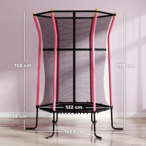 HOMCOM Kindertrampolin, Ø163,5cm, rosa, mit Sicherheitsnetz. Bodentrampolin für Kinder.