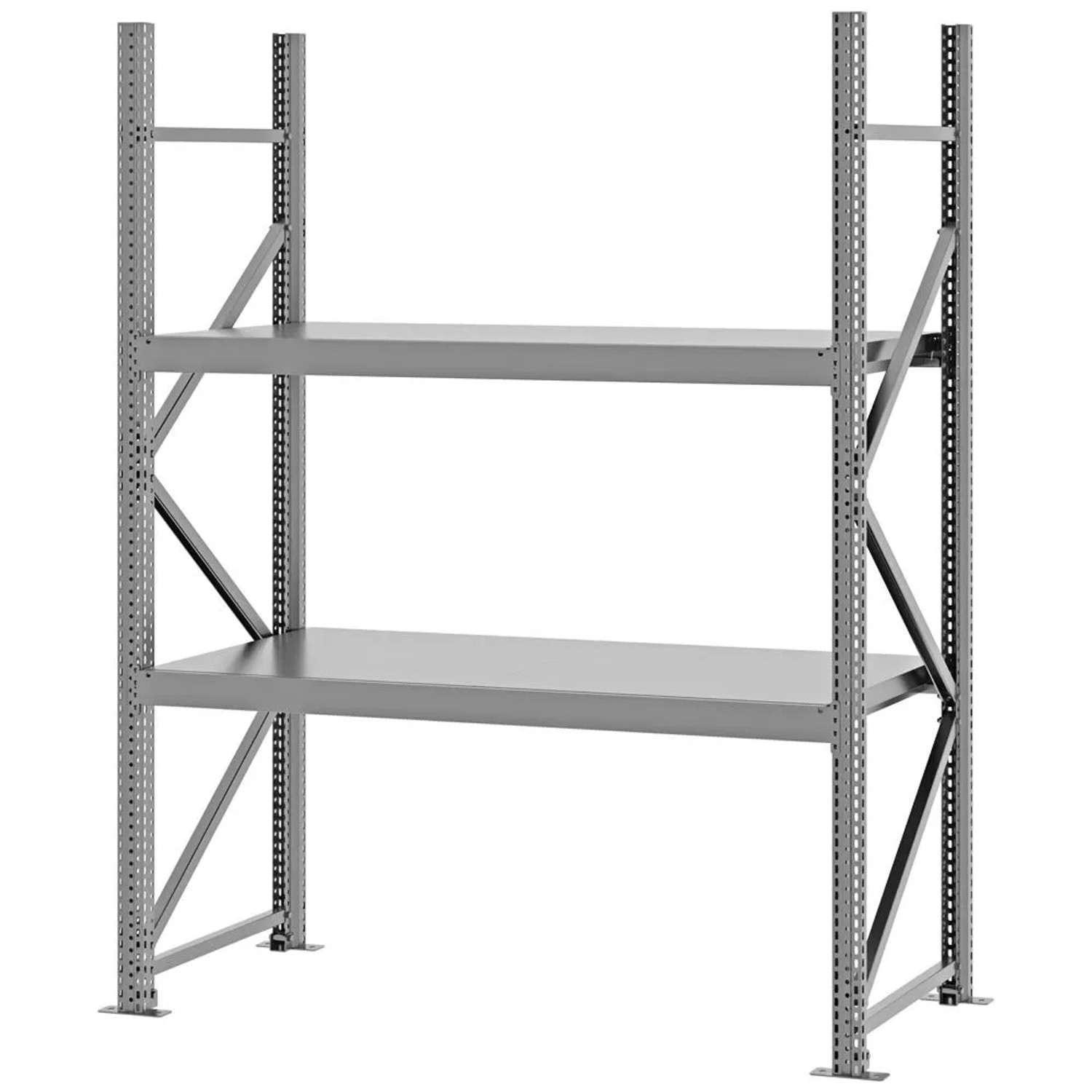 PROREGAL Weitspannregal Schraub-Stecksystem MAGNUS PRO Made In Germany Grundregal 200x150x60cm 2 Ebenen Stahlböden Fachlast 750kg Verzinkt