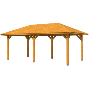 Skan Holz Pavillon Orleans 1, eiche hell lasiert, 294x576 cm. Gartenlaube aus Holz mit robusten Pfosten.