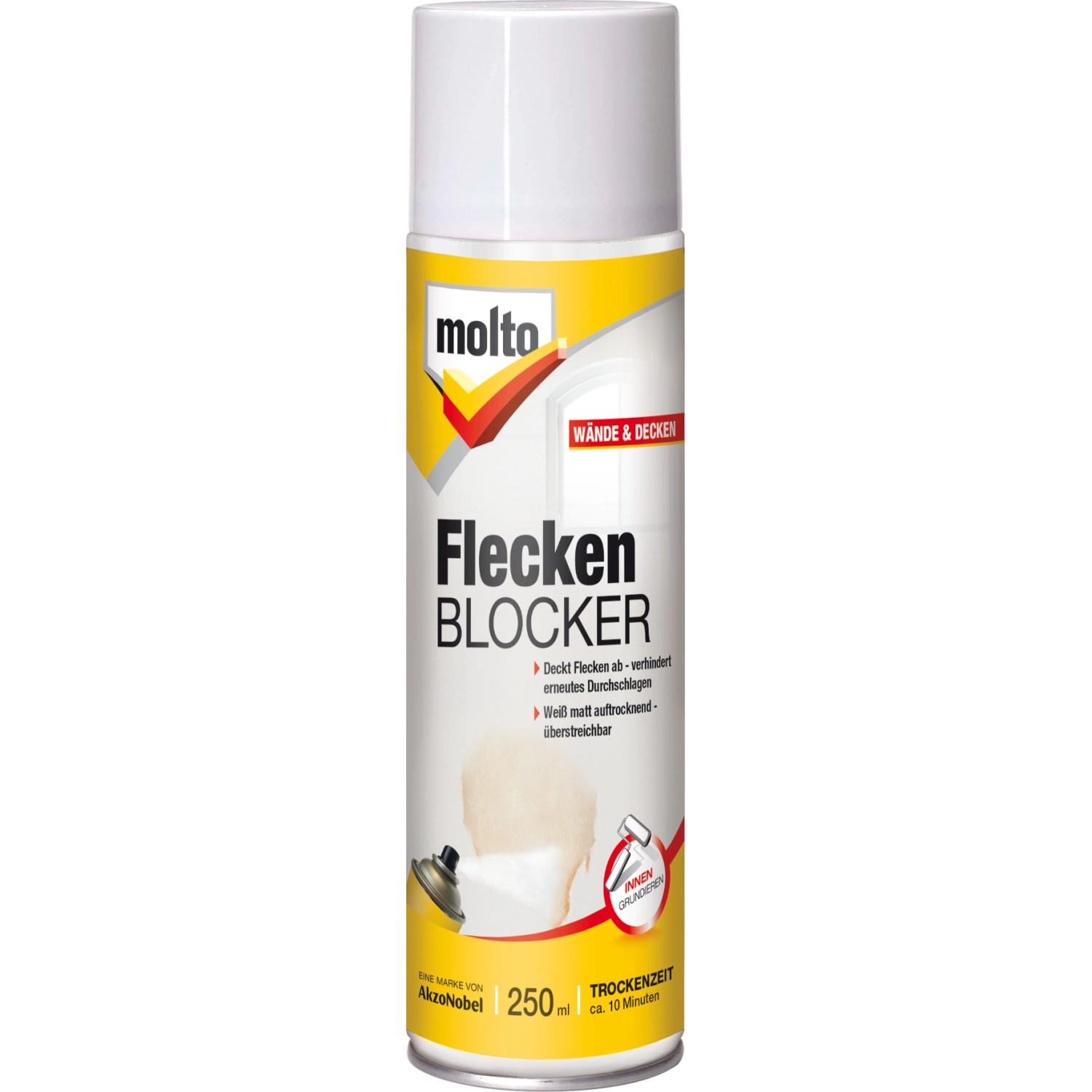Molto Flecken Blocker Spray, 250ml, weiß matt, zur Fleckenisolierung auf Wänden und Decken.