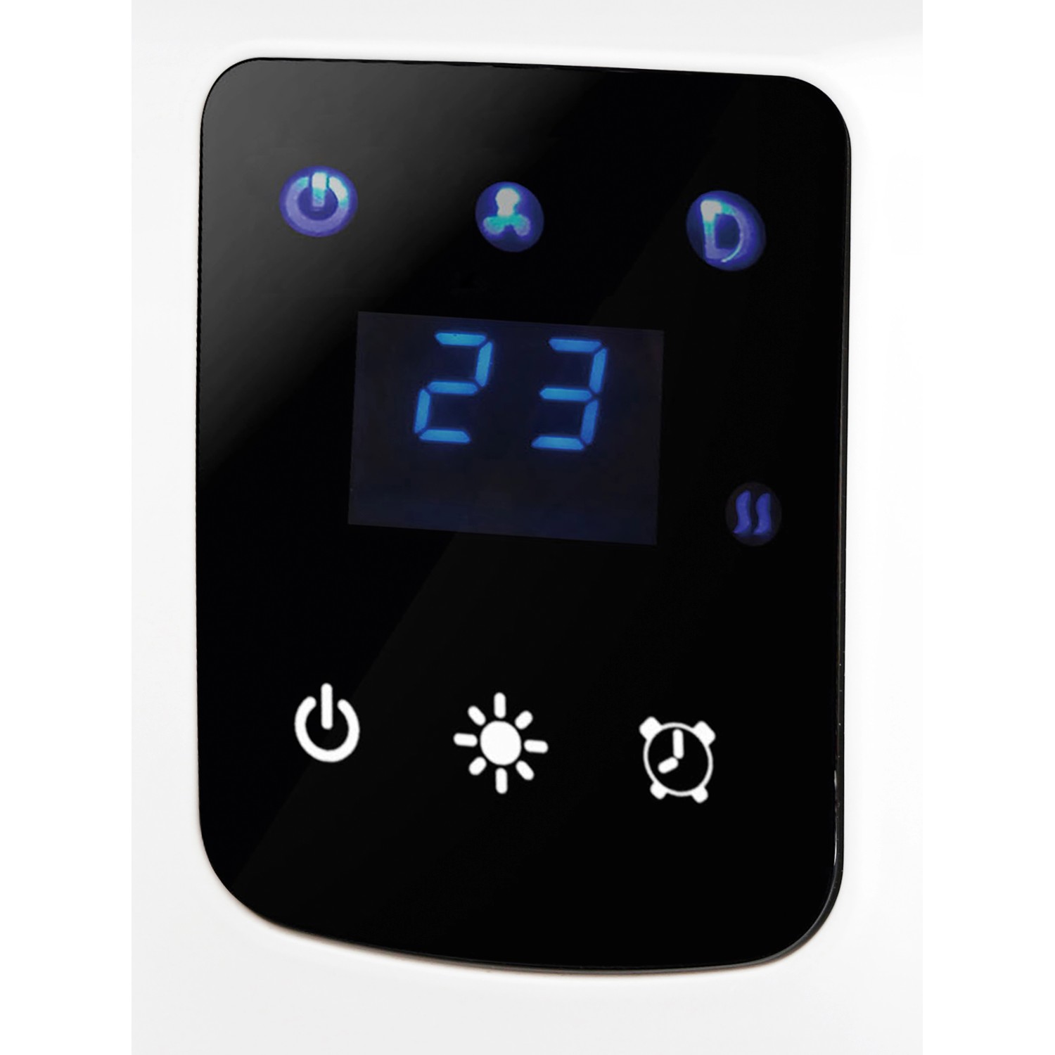 Detailansicht des Displays vom Bad-Heizlüfter Sula 2.000 W mit Temperaturanzeige.